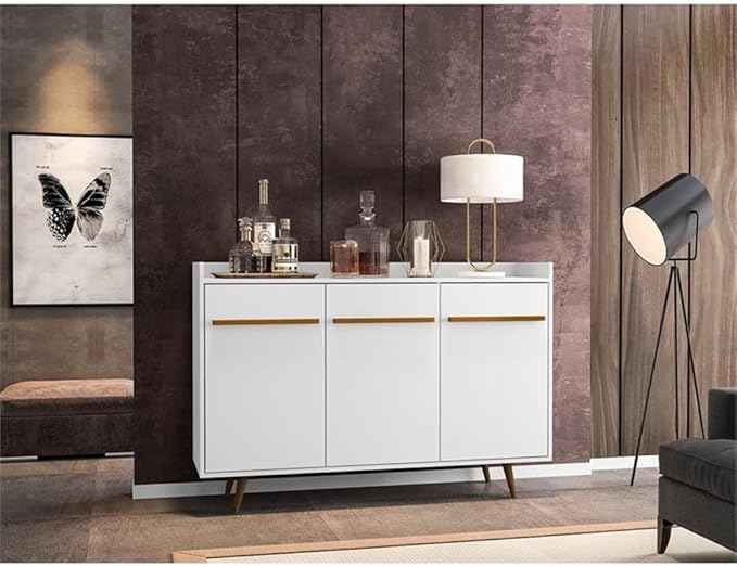 Manhattan Comfort Bradley Buffet Cabinet with Storage, Mid Century Modern Sideboard with 4 Shelves and Soft Close Doors, TV Stand Media Console for up to 50" Screens, 53.54" Long, White