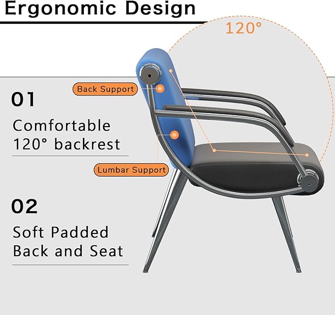 wonline 5 Seat Waiting Room Chair with Armrest PU Leather Office Furniture, Office Guest Seating Lobby Conference Reception Chairs for Airport Clinic Hospital Bank Salon Barber(Blue&Black)