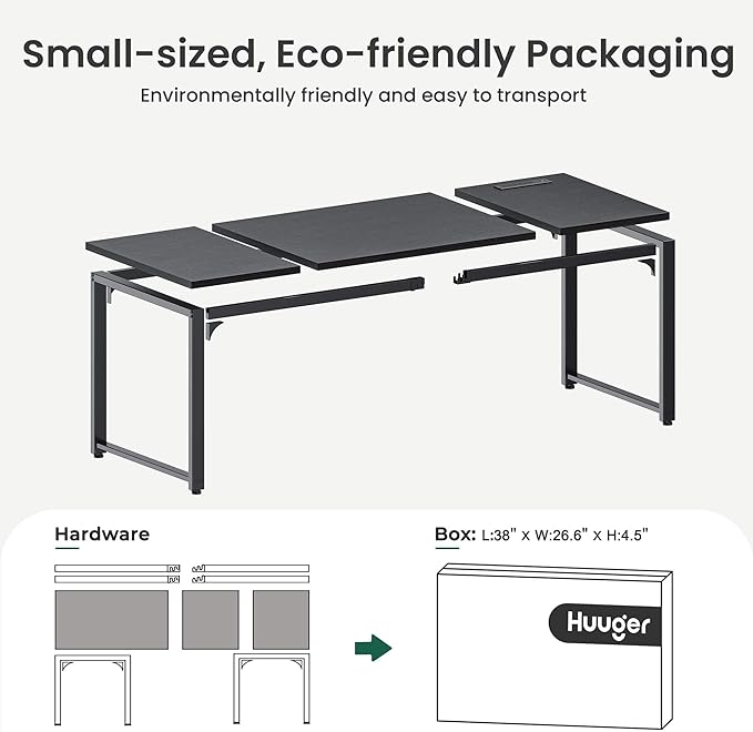 Huuger 63 x 24 inch Desk with Power Outlets & USB-C, Deeper & Thicker Desktop, Robust Metal Tubes, Computer Desk, Heavy Duty Office Desk, Work Gaming Desk, for Home Office, Black
