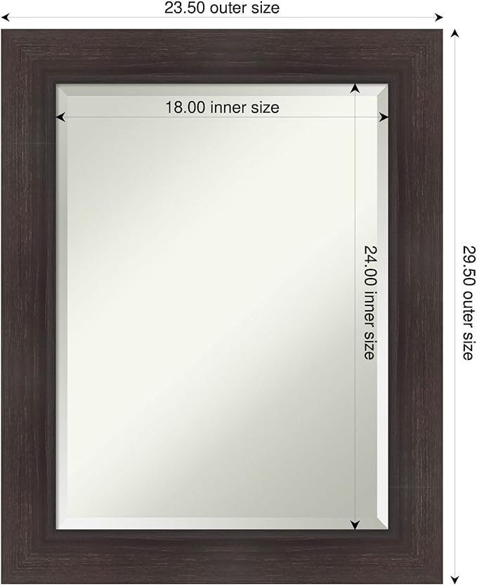 Amanti Art Brown Wall Mirror 30x24 Sloped Espresso Rectangle Bathroom Mirror for Wall Decor Living Room, Medium Modern Frame, Hangs Horizonally and Vertically, Bathroom Decor, Beveled Edge