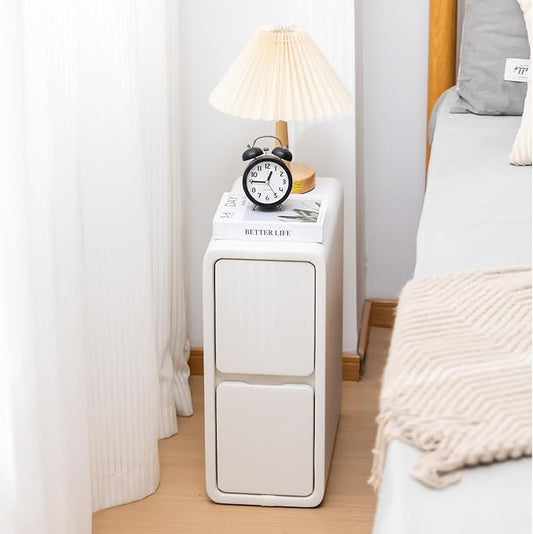 Narrow Nightstand, Solid Wood Night Stand, Slim Nightstands for Small Spaces, Couch, White Color 7.87in Wide