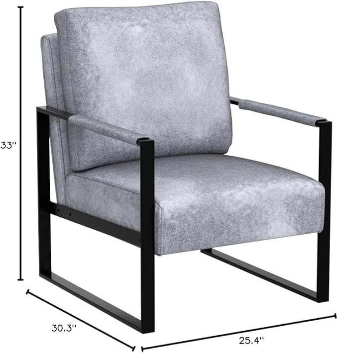 Container Furniture Classic Mid Century Modern Accent Chair with Durable Square Metal Frame, Armchair for Living Room, Bedroom, Home Office in Spotted Microfiber Upholstery, Grey