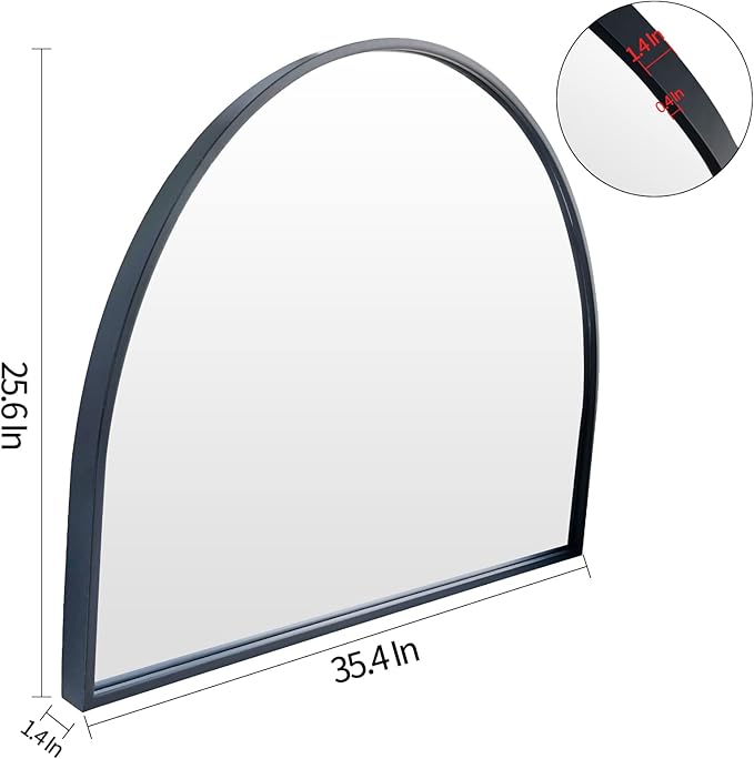 WAMIRRO Minimalist Black Arched Mirror,Large Farmhouse Bathroom Fireplace Mantel Horizontal Wide Arch Mirrors for Entryway/Living Room 26"X36"