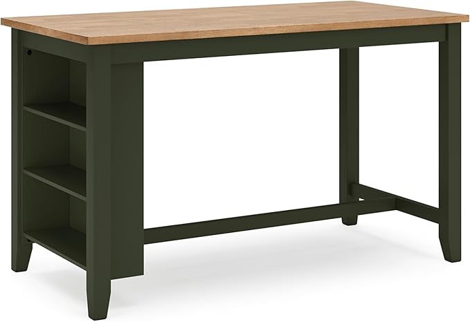 Signature Design by Ashley Gesthaven Modern Counter Height Dining Table with 3 Shelves and Trestle Base, Light Brown & Green