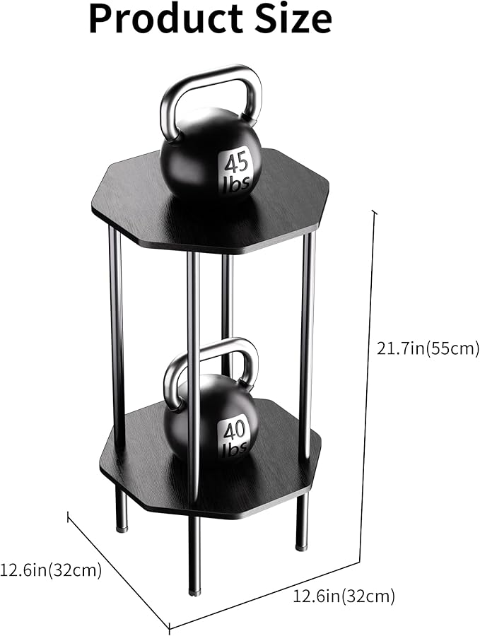 Side Table, Octagonal End Table for Small Spaces, Nightstand with 2 Storage Shelves, Small Table Stand for Bedroom, Living Room, Outdoor Balcony(Black)