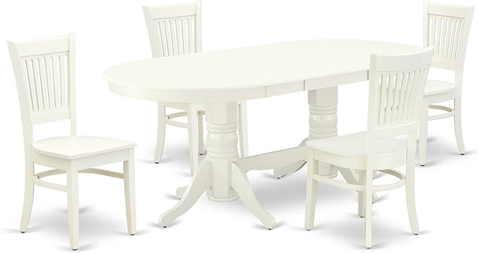East West Furniture VAVA5-LWH-W 5 Piece Dining Room Furniture Set Includes an Oval Kitchen Table with Butterfly Leaf and 4 Dining Chairs, 40x76 Inch, Linen White