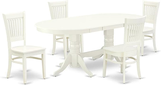 East West Furniture VAVA5-LWH-W 5 Piece Dining Room Furniture Set Includes an Oval Kitchen Table with Butterfly Leaf and 4 Dining Chairs, 40x76 Inch, Linen White