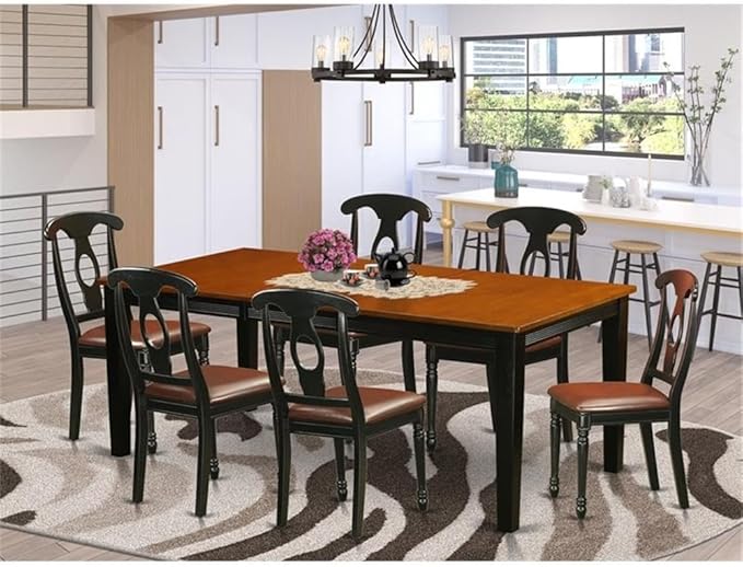 East West Furniture QUKE7-BCH-LC 7 Piece Dinette Set Consist of a Rectangle Dining Room Table with Butterfly Leaf and 6 Faux Leather Upholstered Dining Chairs, 40x78 Inch, Black & Cherry