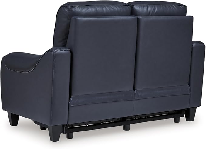 Signature Design by Ashley Mercomatic Contemporary Leather Match Wall Hugger Power Reclining Loveseat with Adjustable Headrest and USB Ports, Blue