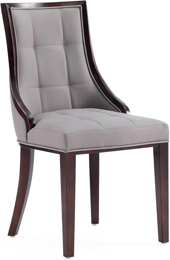 Manhattan Comfort Fifth Avenue Faux Leather Dining Chairs, Parsons Accent Furniture with Padded Wingback Seat, Fine Rectangular Stitching and Solid Beech Wood Frame, Set of 2, Grey