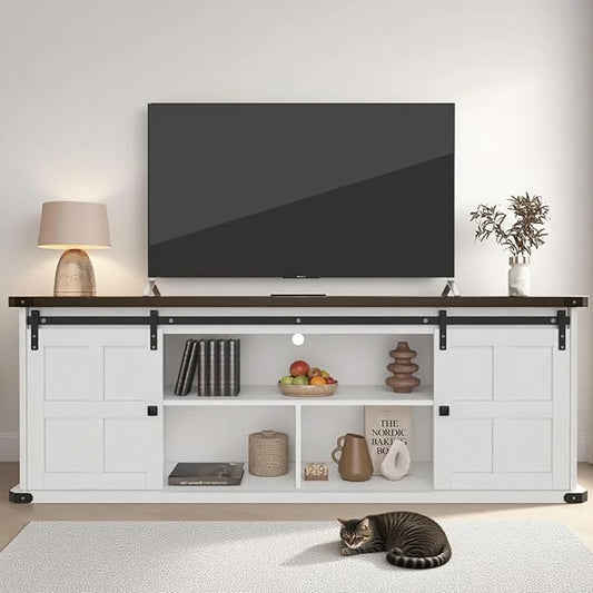 GAOMON 70" Farmhouse TV Stand for 80/75/70 Inch TVs,Entertainment Center Storage Cabinets w/Power Outlets and Sliding Barn Door,Rustic TV Stands for Living Room,Media Console Cabinet