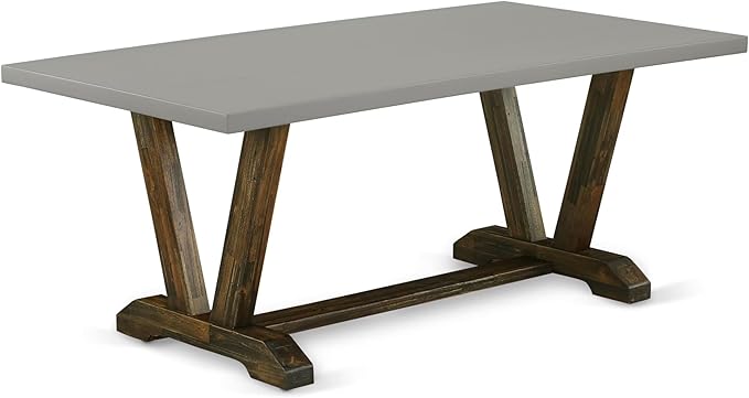 East West Furniture V797MZ716-6 6 Piece Kitchen Table Set Contains a Rectangle Dining Table with V-Legs and 4 Dark Khaki Linen Fabric Parson Chairs with a Bench, 40x72 Inch, Multi-Color