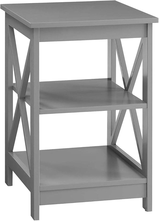 Convenience Concepts Oxford End Table 15.75" - Modern Living Room Table with Storage Shelves, Transitional Nightstand Side Table for Home Decor and Display, Gray