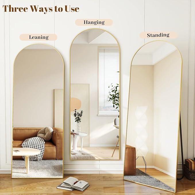 Koonmi 46"x76" Arched Full Length Mirror, Gold Large Floor Mirror with Aluminum Alloy Frame, Standing Hanging or Leaning Wall-Mounted Full Body Mirror for Living Room and Bedroom