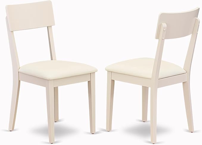 East West Furniture BOAD5-LWH-LC 5 Piece Dining Room Furniture Set Includes a Round Kitchen Table and 4 Faux Leather Upholstered Dining Chairs, 42x42 Inch, Linen White