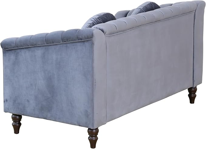 60" Loveseat Sofa, Microfiber Chesterfield Upholstered Sofas Love Seat, Couch Chair Sets with Style Button Tufted, Scroll Arms and Nailhead for Living Room, Office, Grey