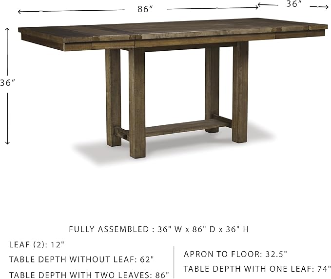 Signature Design by Ashley Moriville Rustic Farmhouse 36" Counter Height Dining Extension Table, Brown
