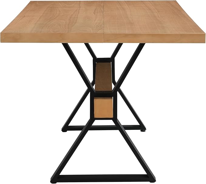 Christopher Knight Home Keyats 63 Inch Dining Table for 6 People, Modern Farmhouse Kitchen Table with X-Shaped Metal Legs, Rectangular Dinner Furniture for Dining Room, Home Office, Natural