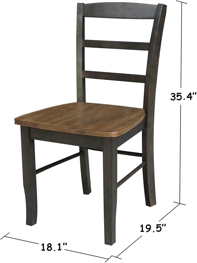 IC International Concepts Set of Two Madrid Ladderback Dining Chairs, Hickory/Washed Coal
