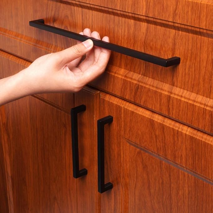 KOOFIZO Solid Square Bar Cabinet Handle - Black Furniture Pull, 12.6 Inch/320mm Screwhole Distance, 1-Piece for Kitchen Cupboard Door, Bedroom Dresser Drawer, Bathroom Wardrobe Hardware