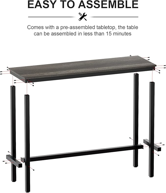 Teraves Bar Table, Bar Height Pub Table, Counter Height Table with Sturdy Metal Frame, Rectangular High Top Table for Kitchen & Dining, Living Room (39.37", Black Oak)