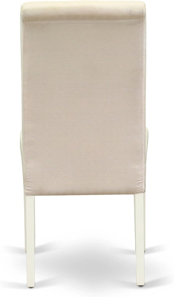 East West Furniture AMBA3-LWH-01 3 Piece Modern Dining Table Set Contains a Round Kitchen Table with Pedestal and 2 Cream Linen Fabric Upholstered Parson Chairs, 36x36 Inch, Linen White