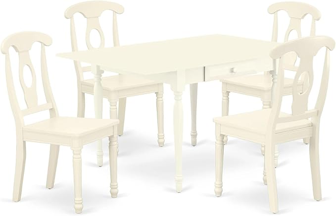 East West Furniture MZKE5-LWH-W 5 Piece Dining Room Furniture Set Includes a Rectangle Kitchen Table with Dropleaf and 4 Dining Chairs, 36x54 Inch, Linen White