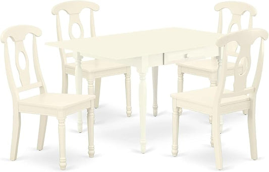 East West Furniture MZKE5-LWH-W 5 Piece Dining Room Furniture Set Includes a Rectangle Kitchen Table with Dropleaf and 4 Dining Chairs, 36x54 Inch, Linen White
