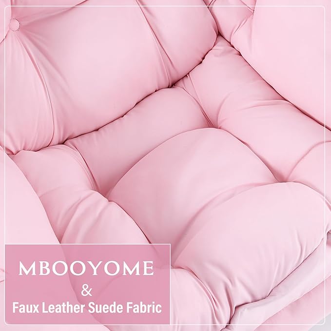 Lazy Chair with Folding Ottoman, Modern Accent Lounge Armchair with Armrests and a Side Pocket & Foldable Footstool, Leisure Reading Chair for Living Room, Bedroom, Dorm & Office, Pink