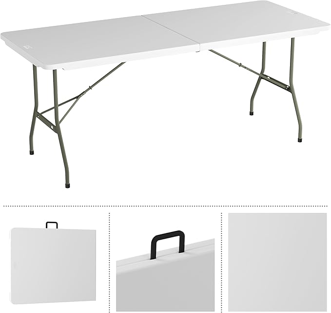 Lavish Home 6-Foot Folding Table - Indoor and Outdoor Table for Camping, Dining, Buffets, Crafts, and Playing Cards - Portable Picnic Table (White)