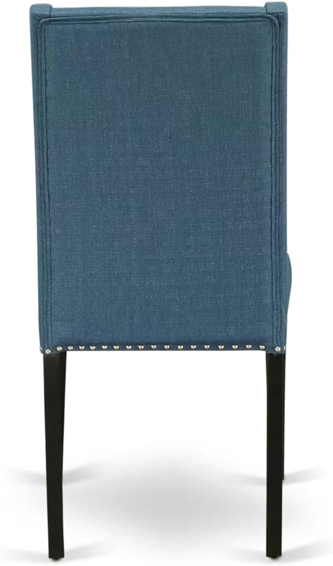 NEFL5-SBB-21-5-Piece Kitchen Dining Set Consists of a Dining Table and 4 Mineral Blue Linen Fabric Dining Chairs with Padded Chair Back - Sand Blasting Black Finish.