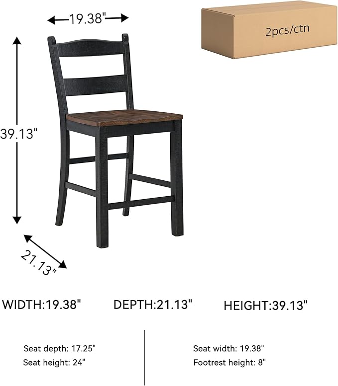 Signature Design by Ashley Valebeck Rustic 24” Counter Height Bar Stool with Contoured Seat, Set of 2, Black & Dark Brown