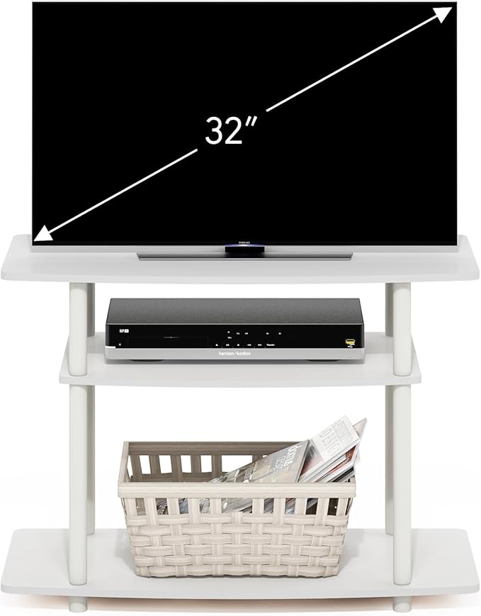 Furinno Turn-N-Tube No Tools 3-Tier TV Stands, White/White