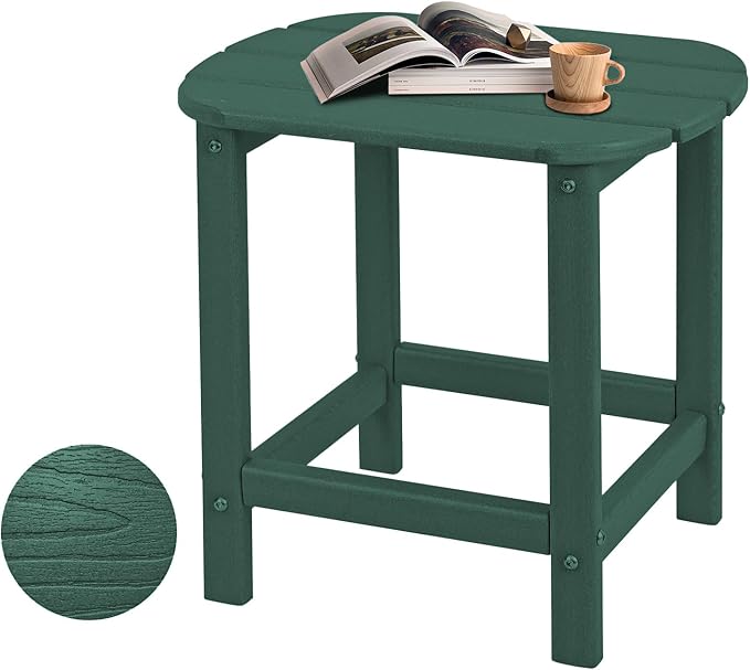 Hdpe Outdoor Adirondack Side Table, Wooden Textured, Set for Patio, Garden, Porch, Pool Composite Patio, Backyard, Bathroom and Indoor, Maintenance & Weather Resistant （Green）