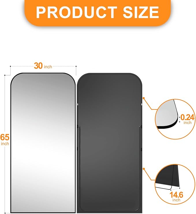Delma Full Length Mirror, 65" x 30" Standing Large Floor Mirror with Aluminum Frame for Bedroom, Living Room,Bathroom