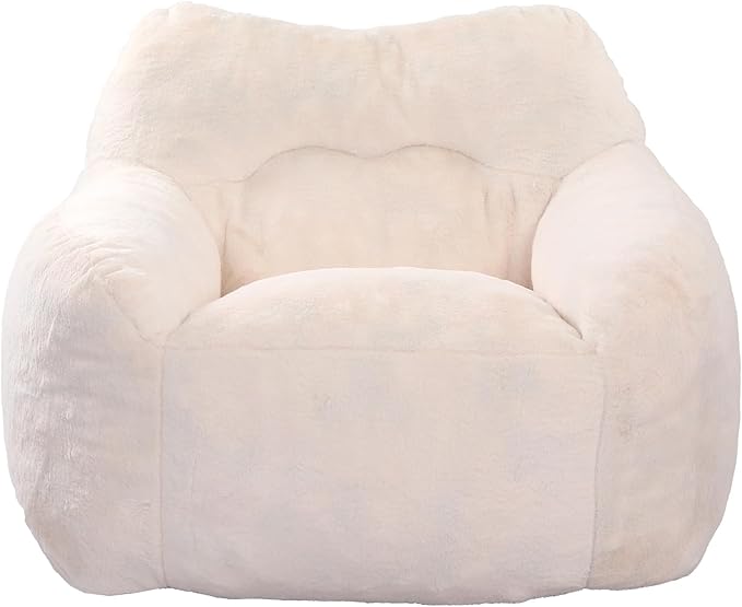 Furniliving Bean Bag Chair, Giant Bean Bag Chair Stuffed Floor Sofa for Adults Comfy Bean Bag Sofa with Back Support, Oversized Bean Bag Couch for Living Room Bedroom Dorm Office, Teddy, White