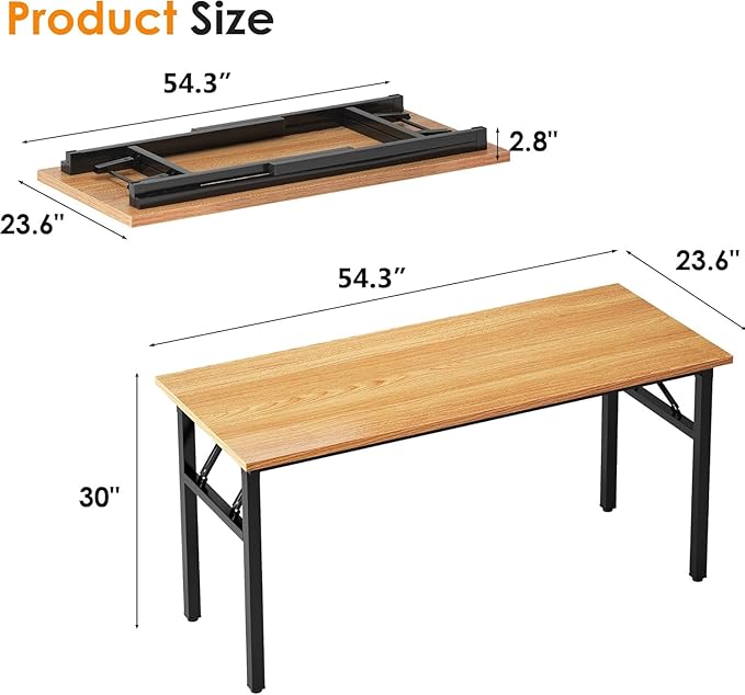 Need Office Computer Desk - 54.3L Sturdy and Heavy Duty Folding Laptop Table,Writing Table/Home Office Desk/Sewing Table,No Assembly Required (Teak&Black) AC5BB138
