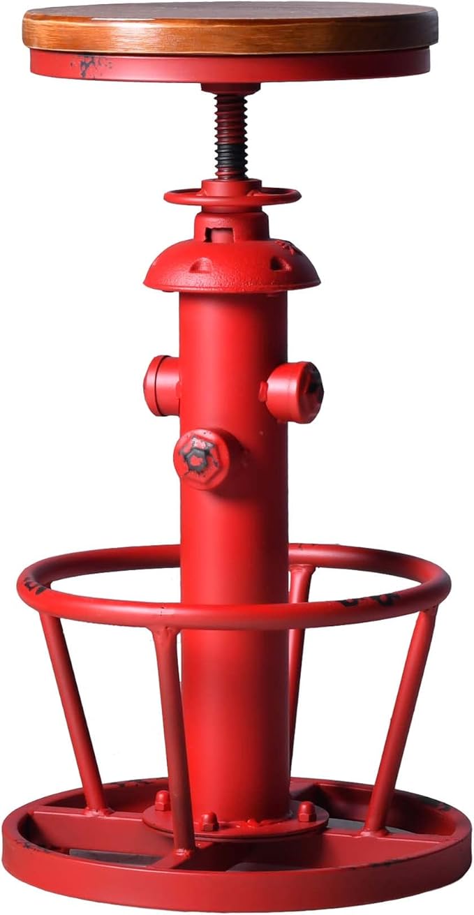 Topower Antique Industrial Round Bottom Adjustable Height Cafe Coffee Retro Vintage Stylish Water Pipe Design Pub Kitchen Bar Stool Antique Red