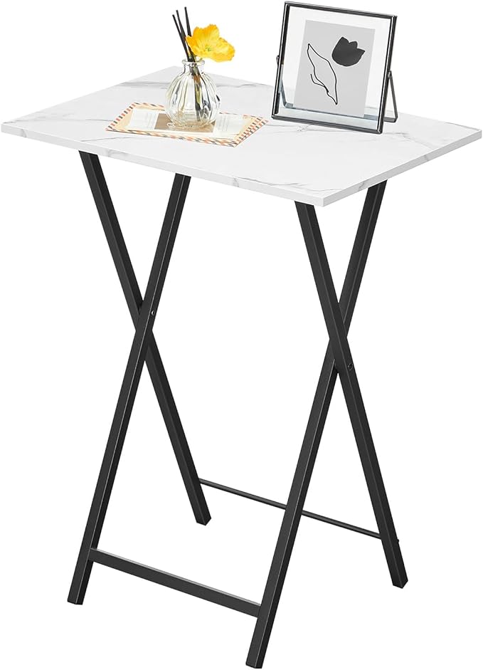 HOOBRO Folding TV Tray Tables, Set of 4 TV Trays with Storage Rack, Industrial Side Table for Eating at Couch, Foldable Snack Table for Small Space, Easy Assembly, White and Black BW50BZ01
