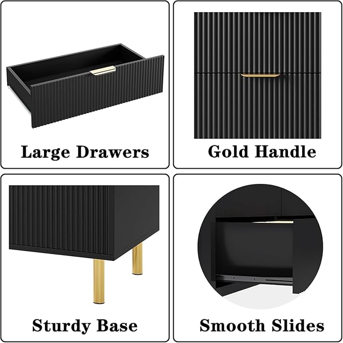 GarveeHome Black Dresser, Modern 5 Drawer Dresser for Bedroom with Gold Handle and Large Drawer, Wood Double Chest of Drawers and Storage Organizer for Living Room, Hallway, Entryway