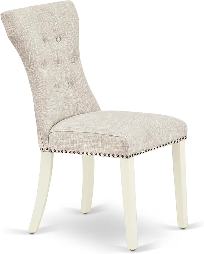 East West Furniture V097GA235-7 7 Piece Kitchen Table & Chairs Set Consist of a Rectangle Dining Room Table with V-Legs and 6 Doeskin Linen Fabric Parson Chairs, 40x72 Inch, Multi-Color
