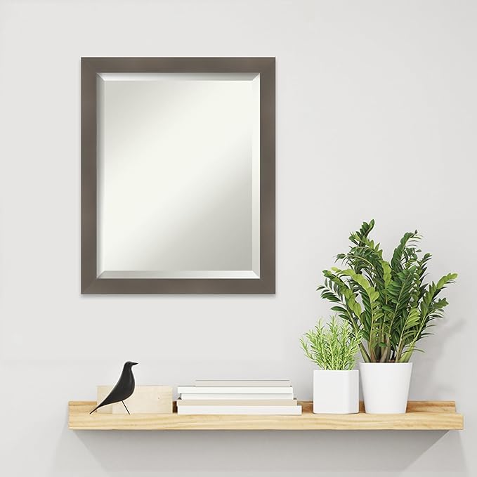 Amanti Art Grey Wall Mirror 23x19 Edwin Clay Grey Rectangle Bathroom Mirror for Wall Decor Living Room, Small Casual Wood Frame, Hangs Horizonally and Vertically, Bathroom Decor, Beveled Edge from WI