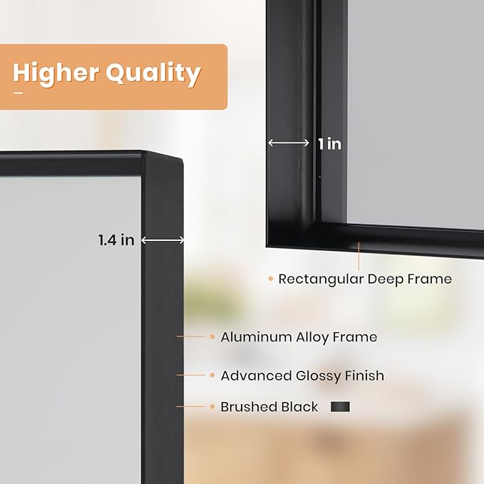 Melodieux Wall Vanity Bathroom Mirror for Over Sink, 30"x48" Rounded Rectangle Metal Deep Frame Wall Mounted Mirror Wall Decor for Living Room Hallway, Black