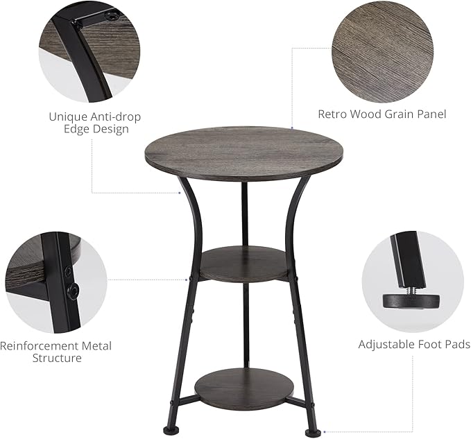 Dulcii Small Round End Table for Narrow and Small Space, 3-Tier Round Accent Couch Beside Table, Modern Side Table Corner Sofa Table Nightstand for Living Room Bedroom,Grey