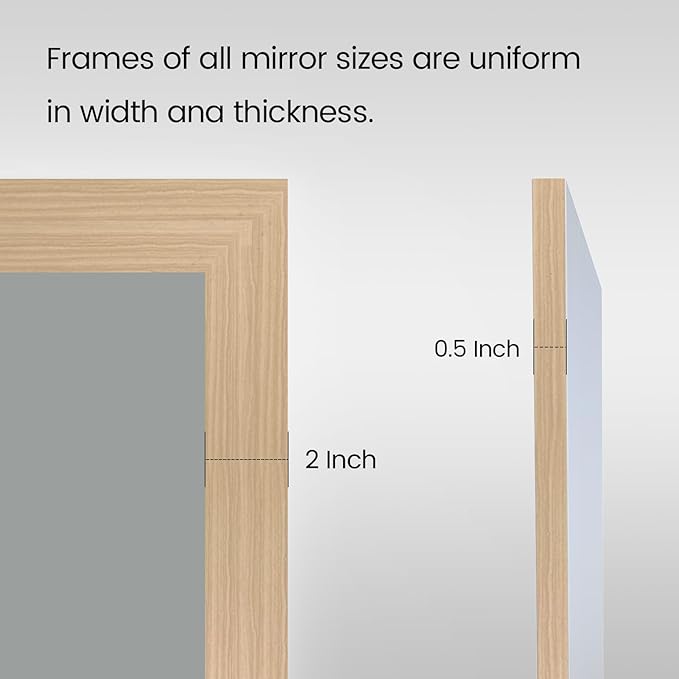 Amorho Bathroom Mirror, 50 X36 Inch Wall Mirror, Oak Wood Grain Metal Framed, Anti-Rust, Hang Horizontally/Vertically, Suitable for Bedroom, Farmhouse, Bathroom, Decorative