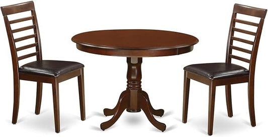 East West Furniture HLML3-MAH-LC 3 Piece Dining Table Set for Small Spaces Contains a Round Dining Room Table with Pedestal and 2 Faux Leather Upholstered Chairs, 42x42 Inch, Mahogany