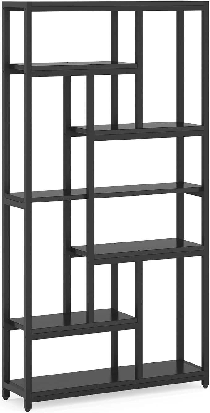 Tribesigns 79 Inch Bookshelf, 7-Tier Tall Bookcase with 10-Open Shelf, Wood and Metal Book Shelf Storage Shelves for Bedroom, Living Room and Home Office, Black
