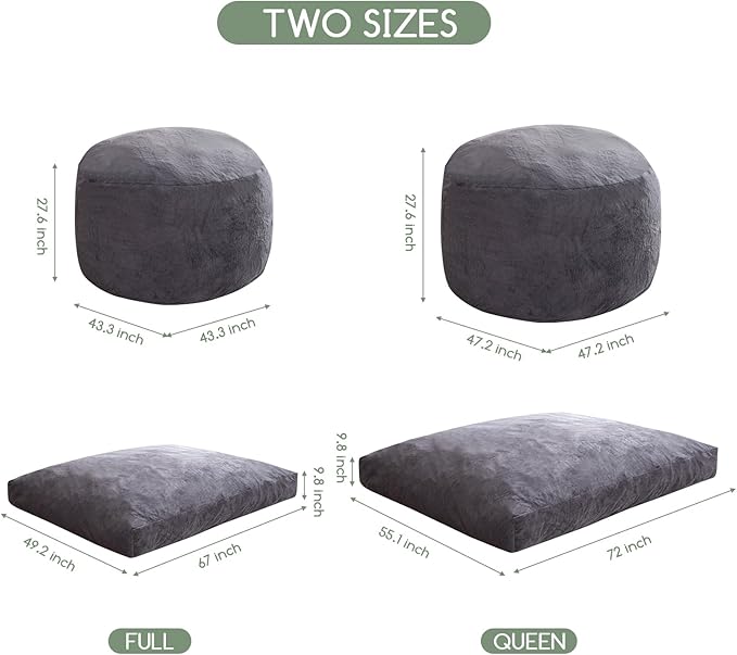 HIGOGOGO Giant Bean Bag Chair Bed for Adults,Convertible Beanbag Folds from Lazy Chair to Floor Mattress Bed,Large Floor Sofa Couch with High-Density Foam Filling, Machine Washable