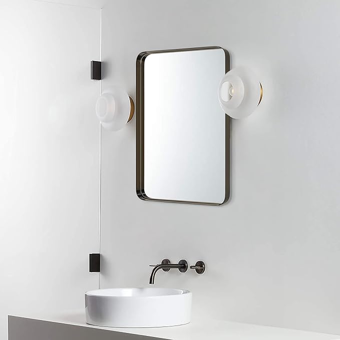 TEHOME 20x30 inch Oil Rubbed Bronze Mirror Dark Bronze Metal Framed Bathroom Mirror for Wall in Stainless Steel Rounded Rectangular Bathroom Vanity Mirrors Wall Mounted