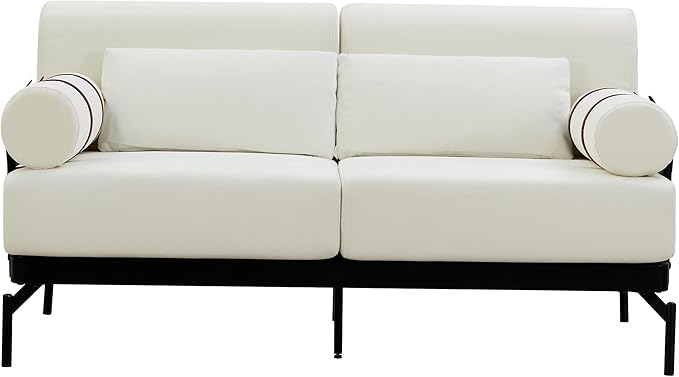 Modern Loveseat Sofa 59" Sofa Couch 2-Seater Sofa with Flexible USB Ports, Unique Cylindrical Armrests for Living Room, Beige